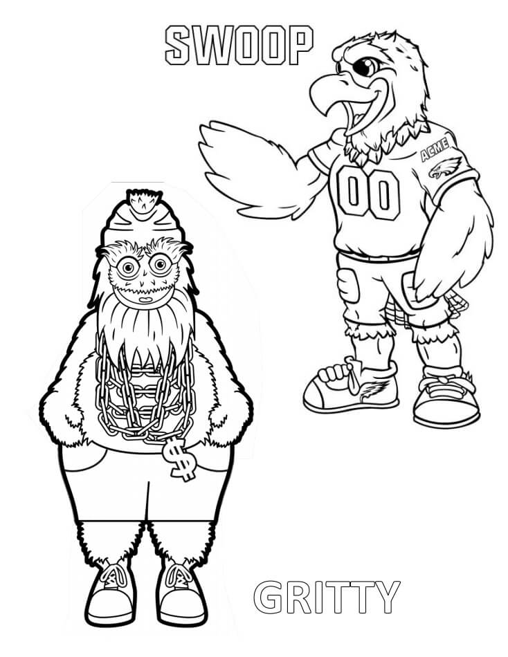 Dibujo de Mascota de Gritty y Swoop para Colorear y Imprimir