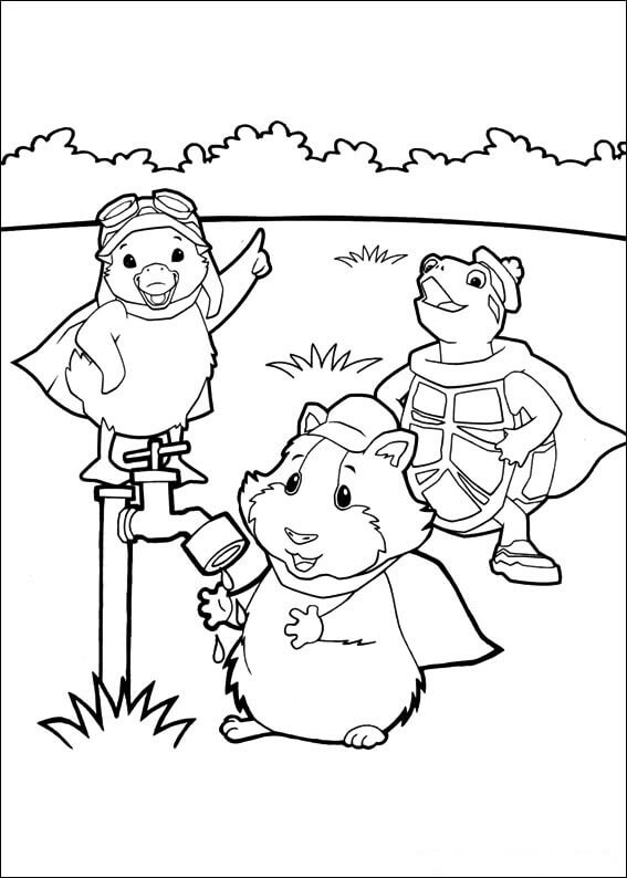 Dibujo de Diversión Con Tres Mascotas Maravillosas para Colorear y Imprimir