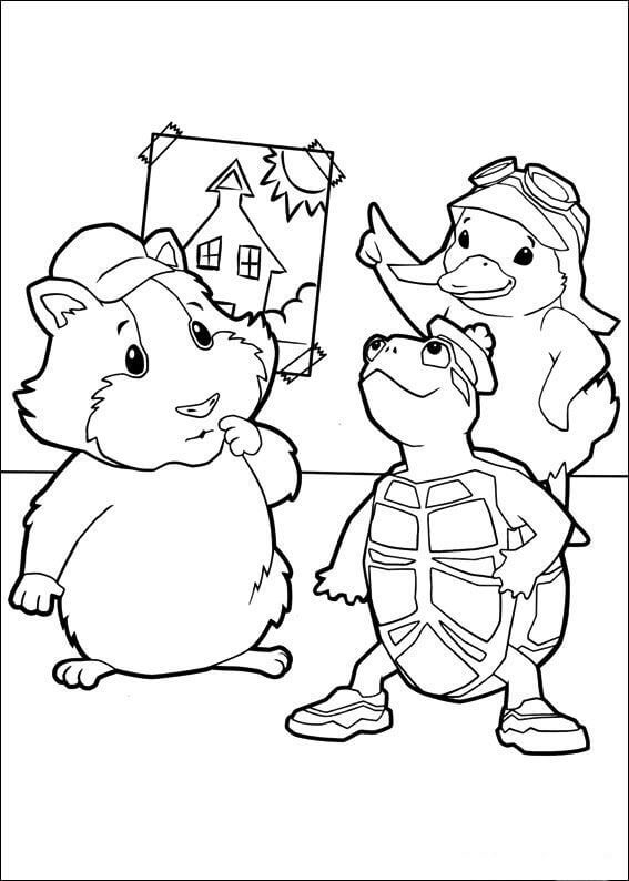 Dibujo de El Patito Ming Ming Turtle Tuck y Linny El Conejillo de Indias para Colorear y Imprimir