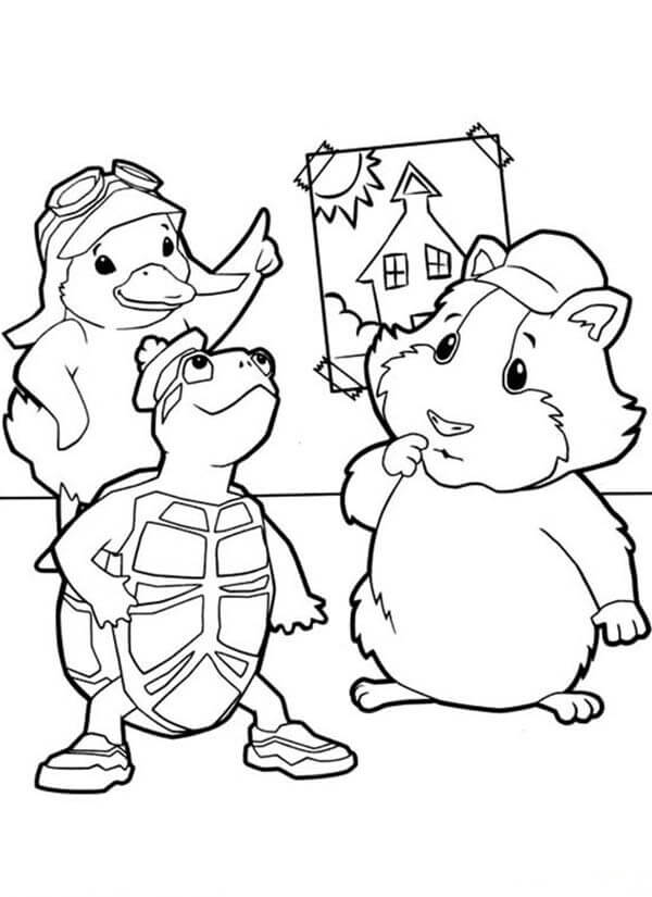 Dibujo de Imágenes y Tres Mascotas Maravillosas para Colorear y Imprimir