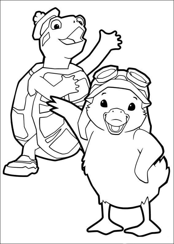Dibujo de Patito Ming Ming y Turtle Tuck para Colorear y Imprimir