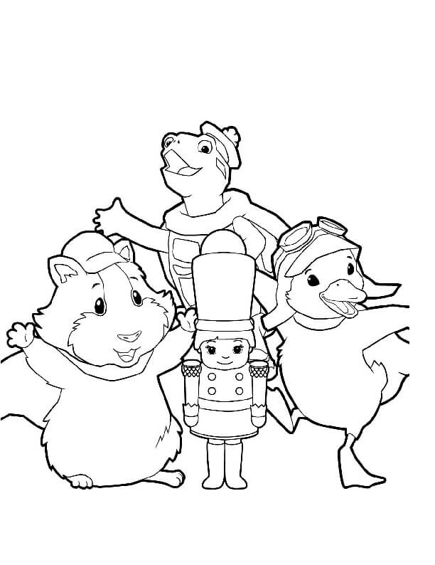 Dibujo de Tres Maravillosas Mascotas Felices para Colorear y Imprimir