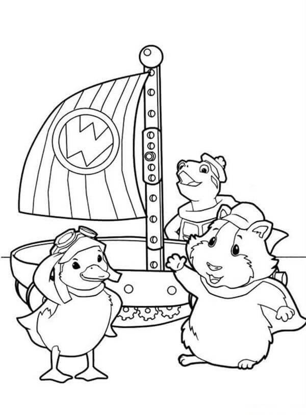 Dibujo de Tres Maravillosas Mascotas y Barcos para Colorear y Imprimir