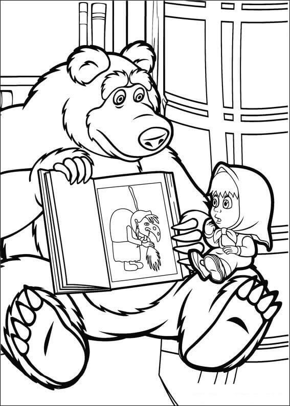Dibujo de Libro de Lectura de Masha para Colorear y Imprimir
