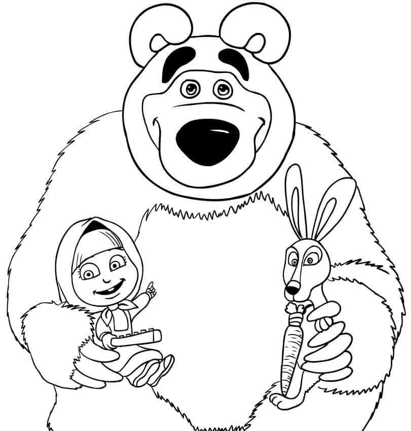 Dibujo de Masha Oso y Conejo para Colorear y Imprimir