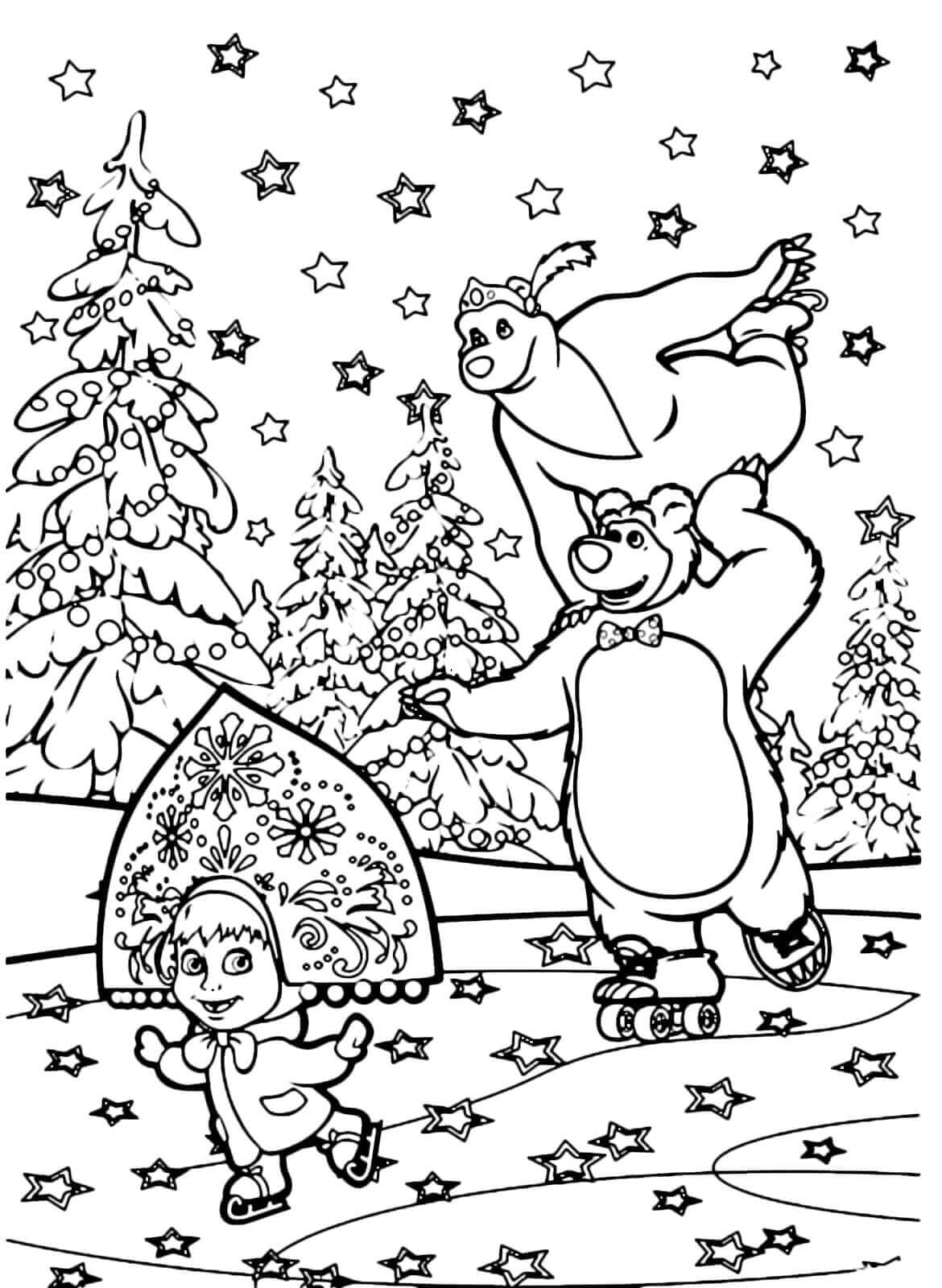 Dibujo de Masha Patinaje sobre Ruedas para Colorear y Imprimir