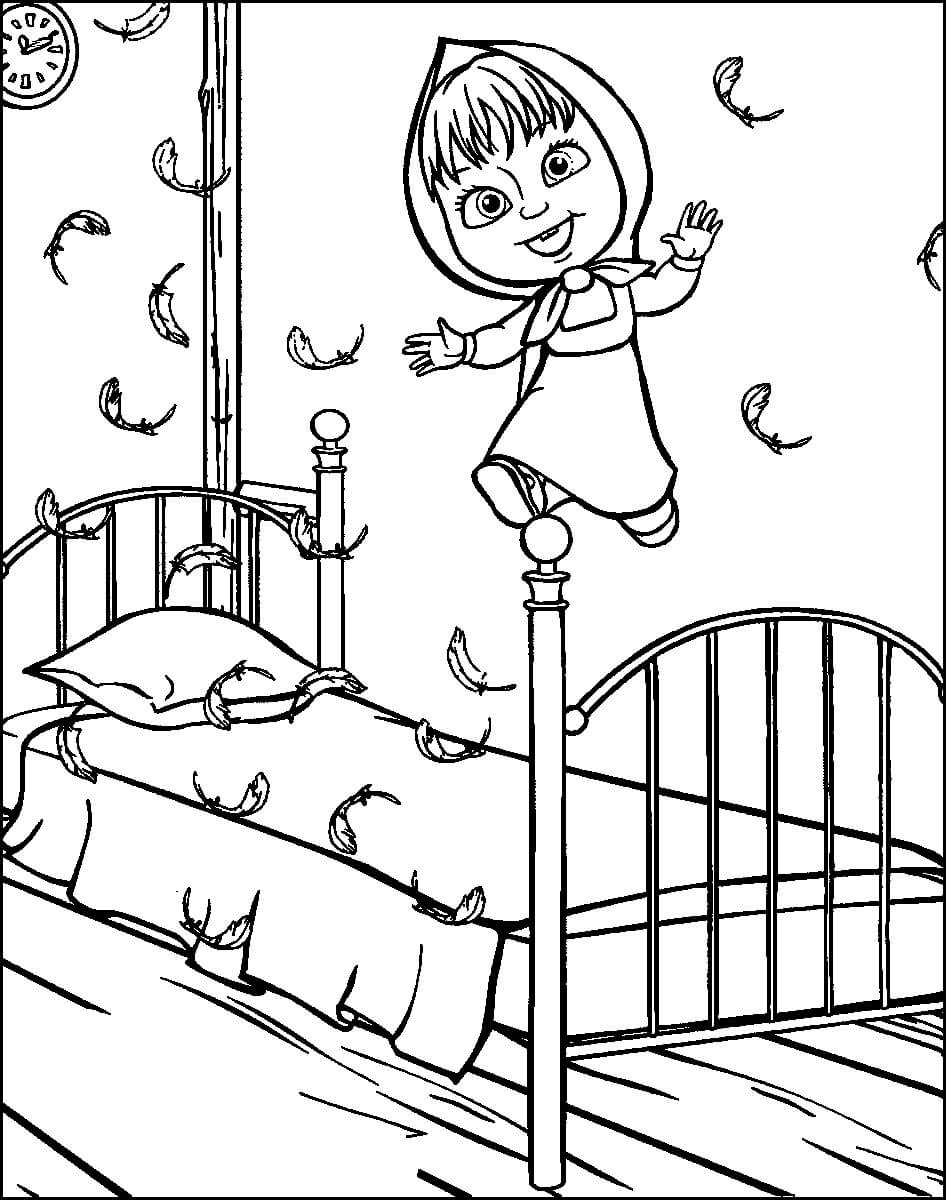 Dibujo de Masha Saltando En La Cama para Colorear y Imprimir