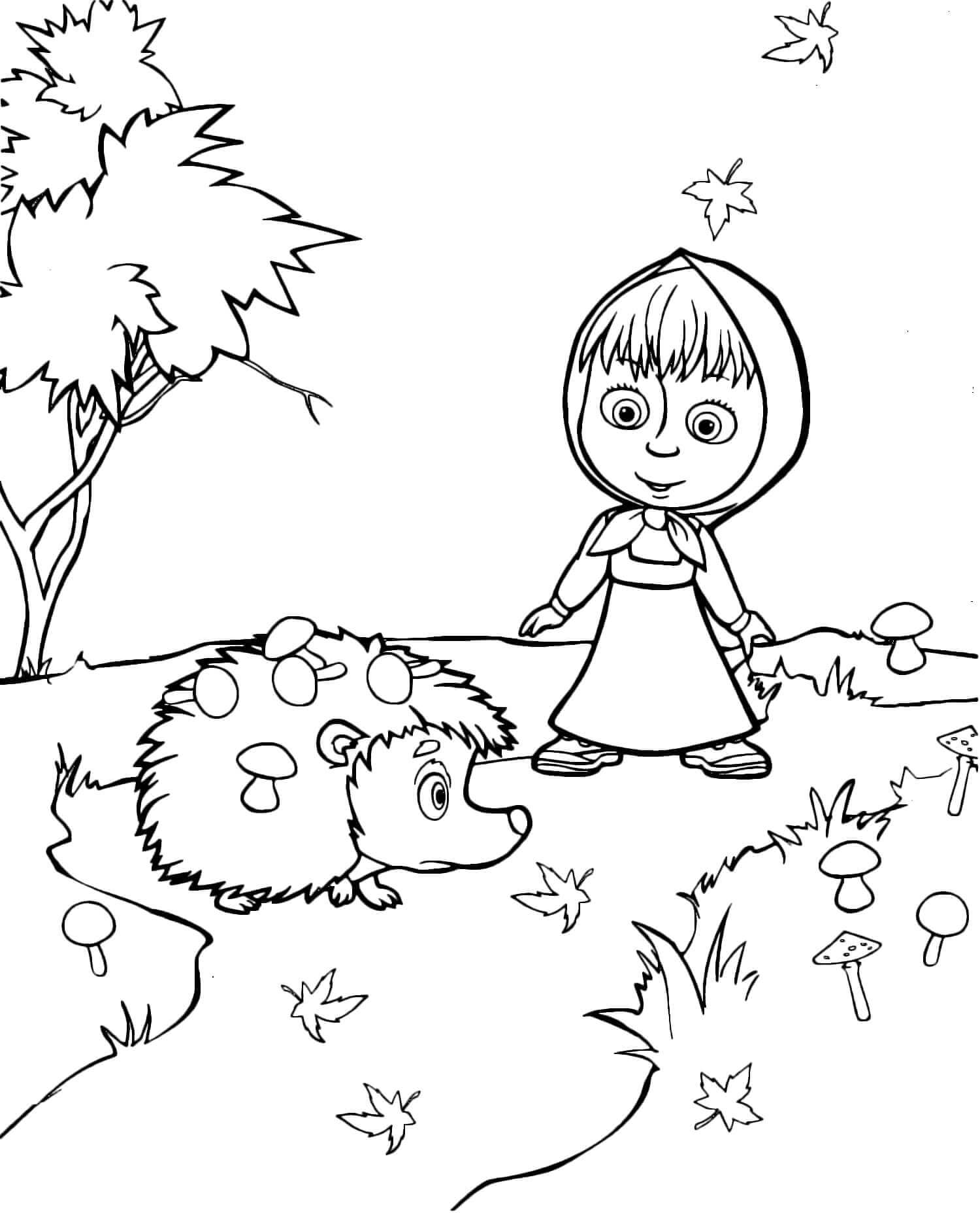 Dibujo de Masha y El Erizo para Colorear y Imprimir