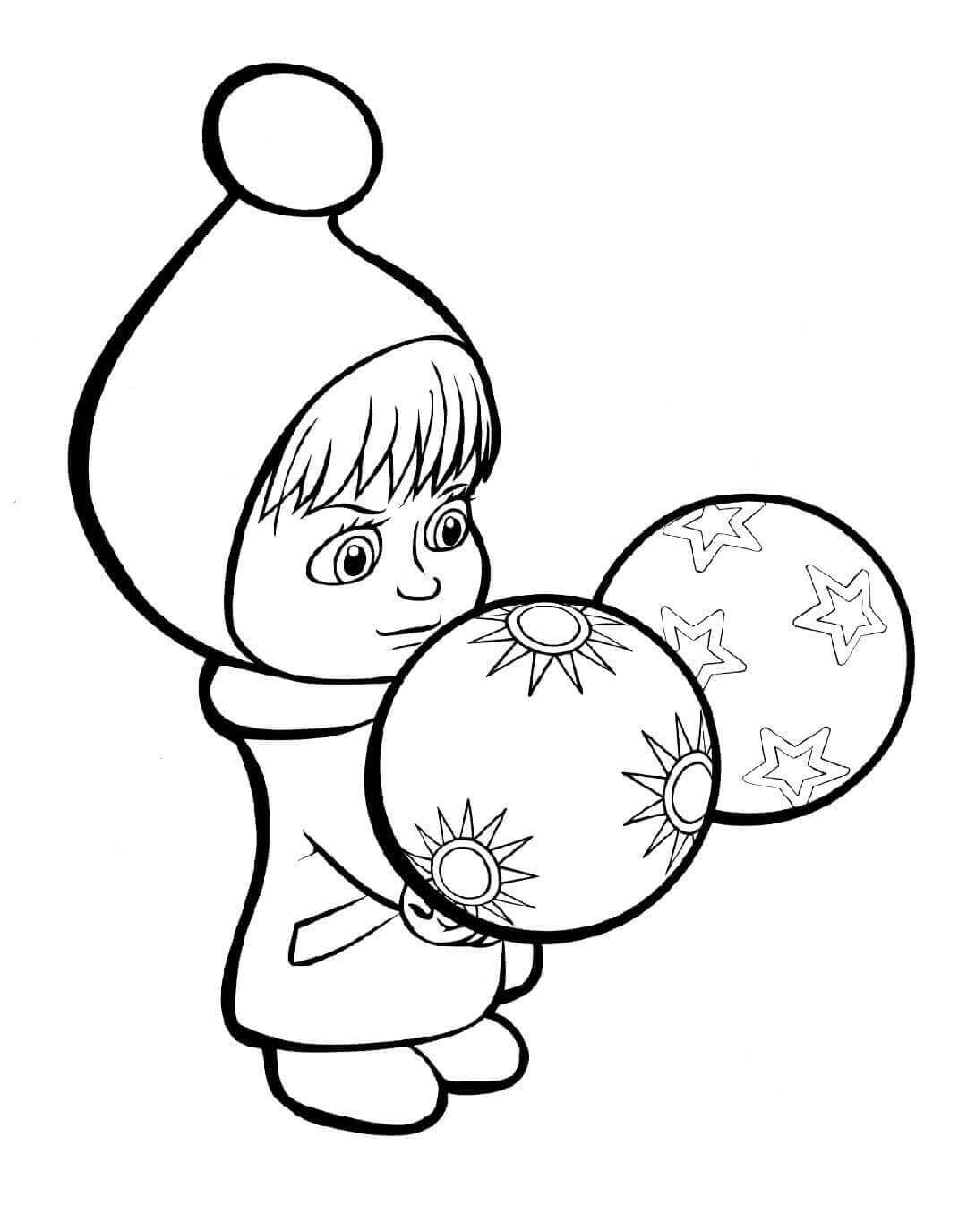 Dibujo de Masha y La Pelota para Colorear y Imprimir