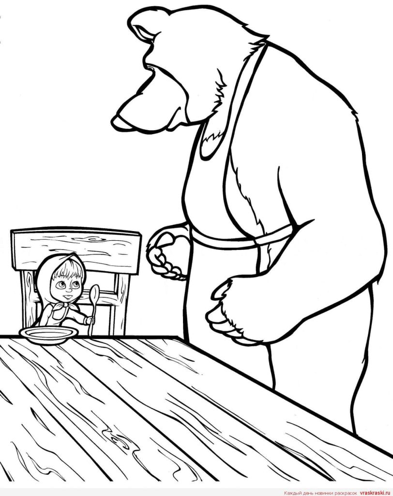 Dibujo de Masha y Oso Comiendo para Colorear y Imprimir