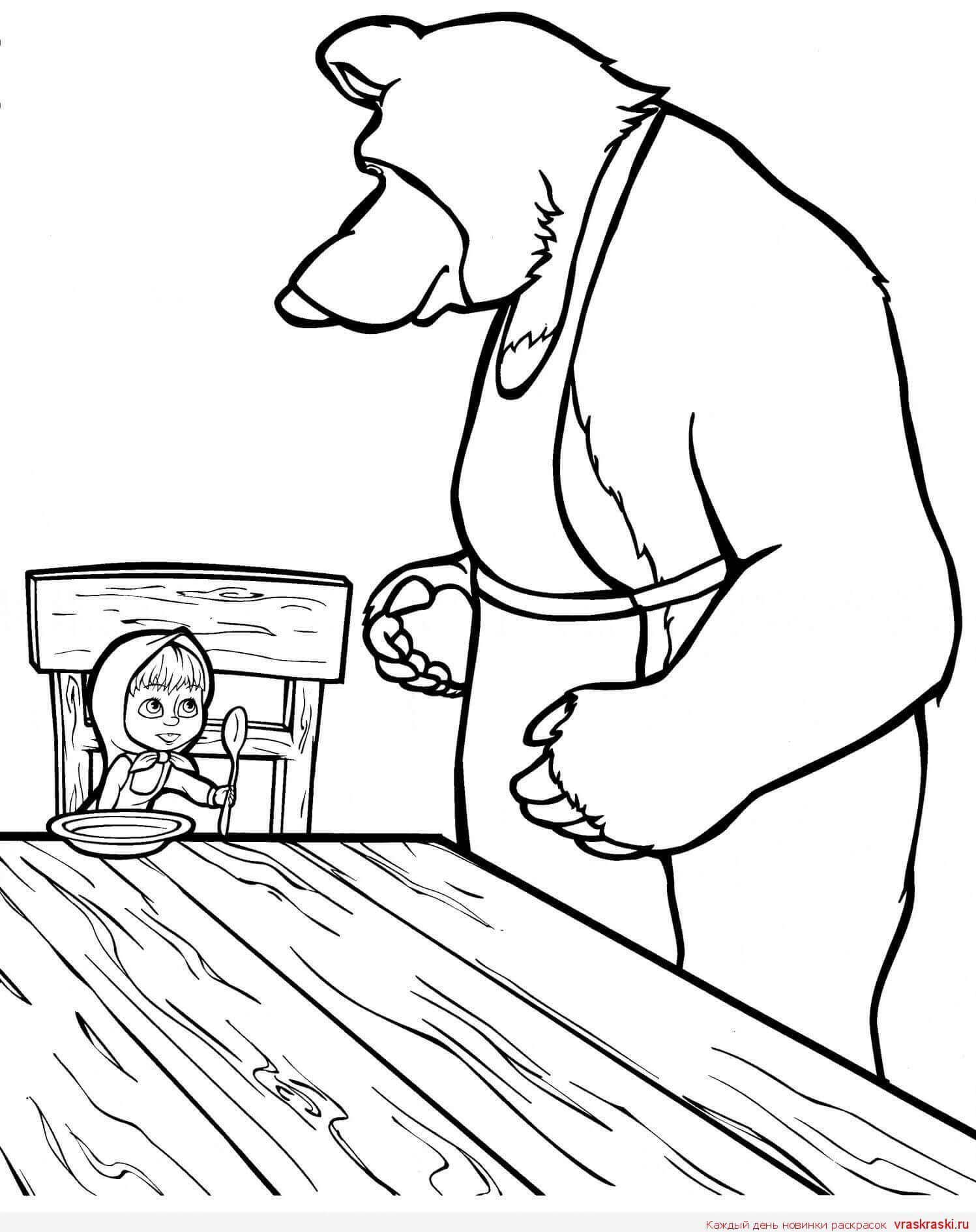 Dibujo de Masha y Oso Comiendo para Colorear y Imprimir