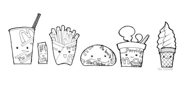 Dibujo de Mcdonald Comida Chibi para Colorear y Imprimir