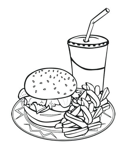 Dibujo de Oferta Combinada de Comida Mcdonald para Colorear para Colorear y Imprimir