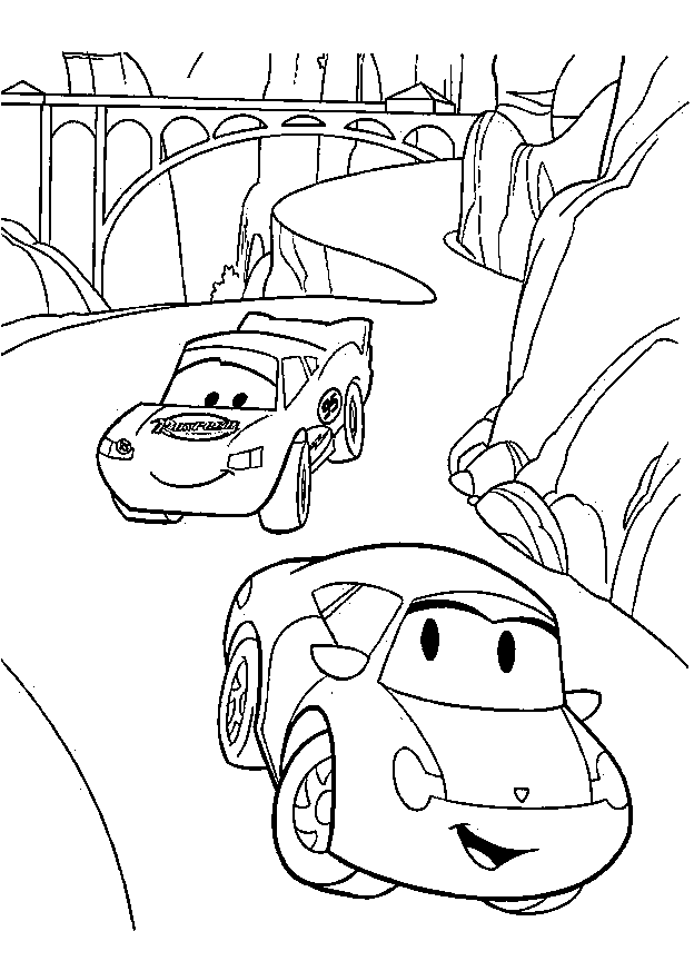 Dibujo de Encantadora Sally y Mcqueen para Colorear y Imprimir