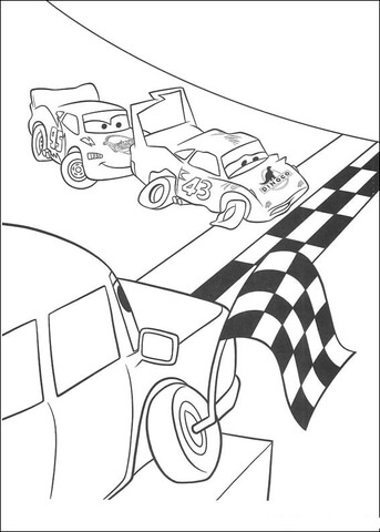Dibujo de Mcqueen Ayuda a King a Terminar La Carrera para Colorear y Imprimir