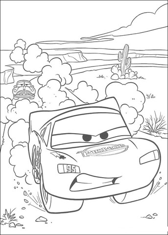 Dibujo de Mcqueen Racing En El Desierto para Colorear y Imprimir