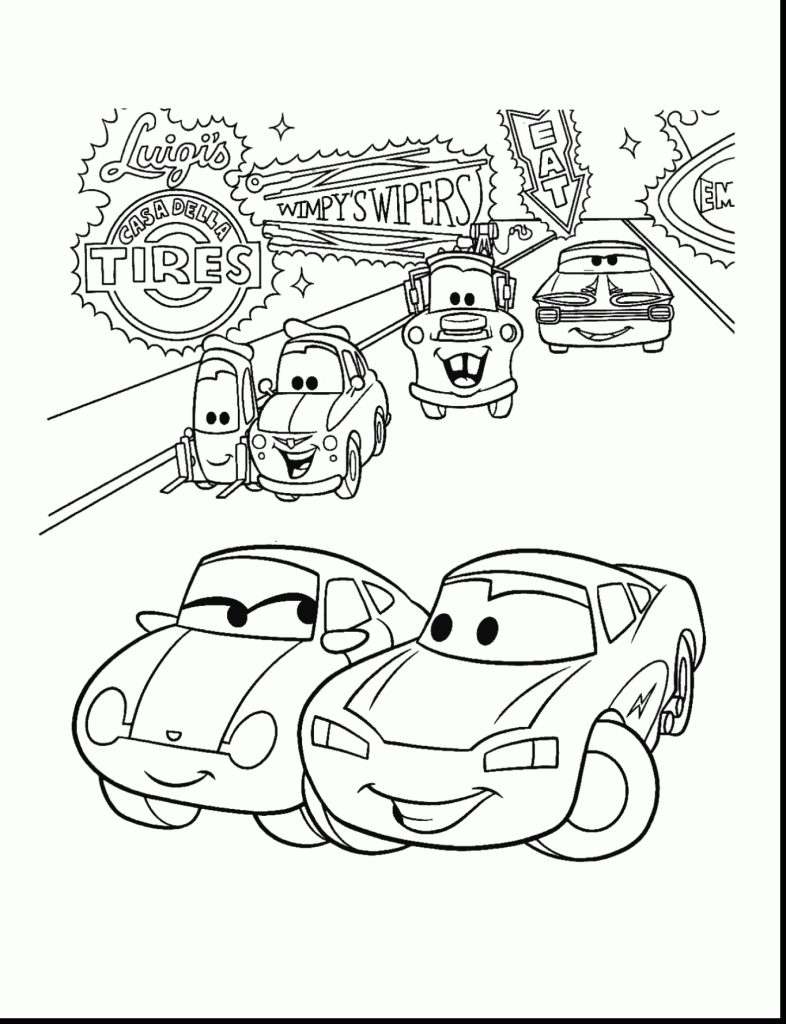 Dibujo de Mcqueen Salida y Amigos para Colorear y Imprimir