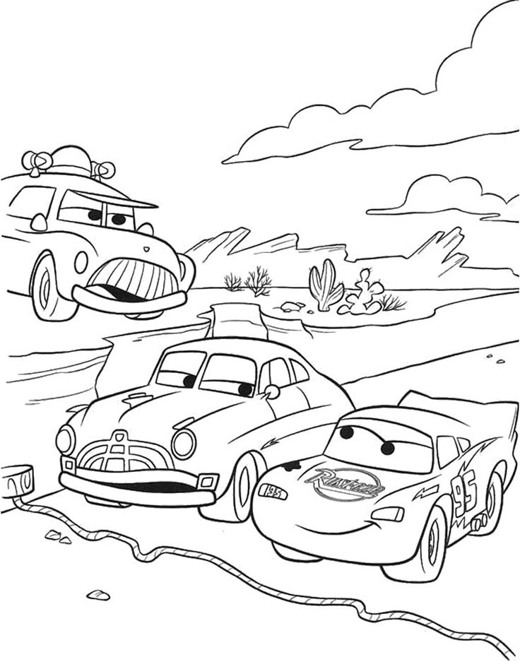 Dibujo de Mcqueen y Doc Hudson Listos para Correr de Nuevo para Colorear y Imprimir