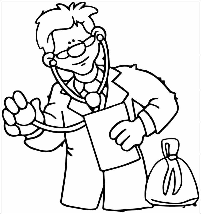 Dibujo de Médico Con Estetoscopio para Colorear y Imprimir