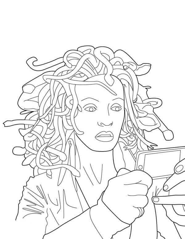 Dibujo de Medusa Con Celular para Colorear y Imprimir