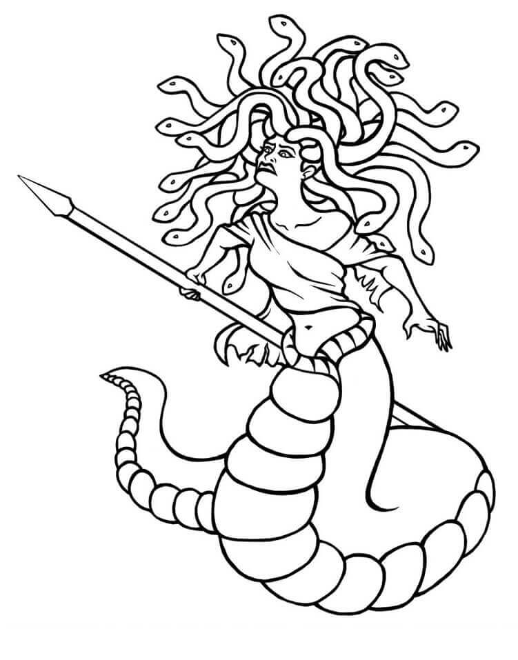 Dibujo de Medusa Enojada para Colorear y Imprimir