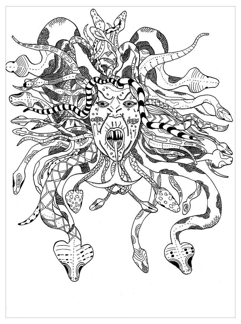 Dibujo de Medusa Espeluznante para Colorear y Imprimir