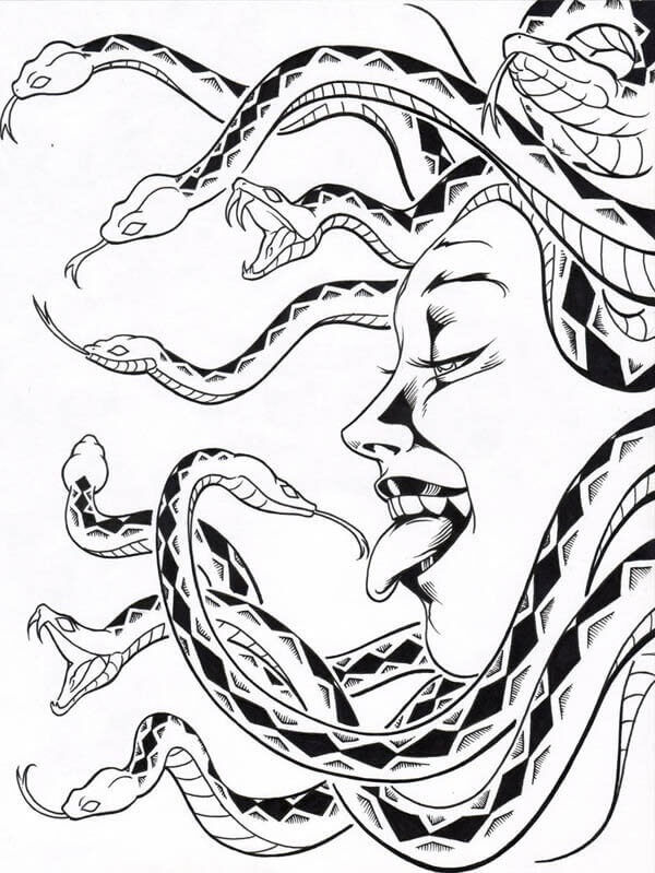 Dibujo de Medusa Sonriendo para Colorear y Imprimir