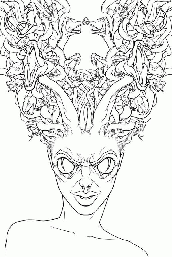 Dibujo de Monstruo Espeluznante Medusa para Colorear y Imprimir