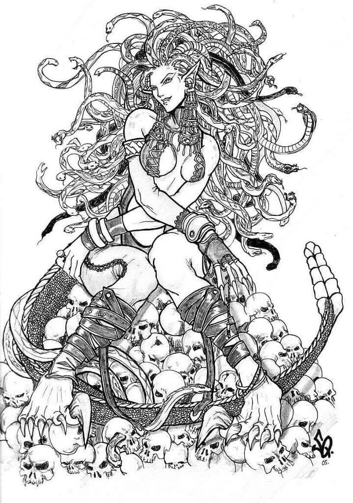 Dibujo de Monstruo Medusa para Colorear y Imprimir