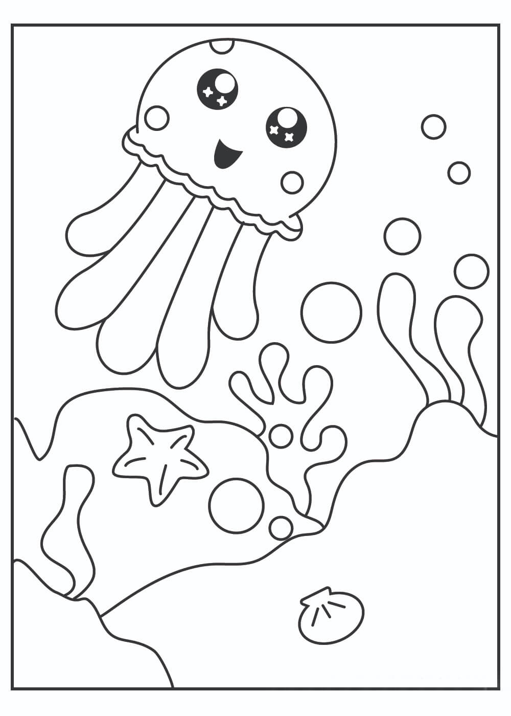 dibujo lindo pez de jalea para imprimir y colorear