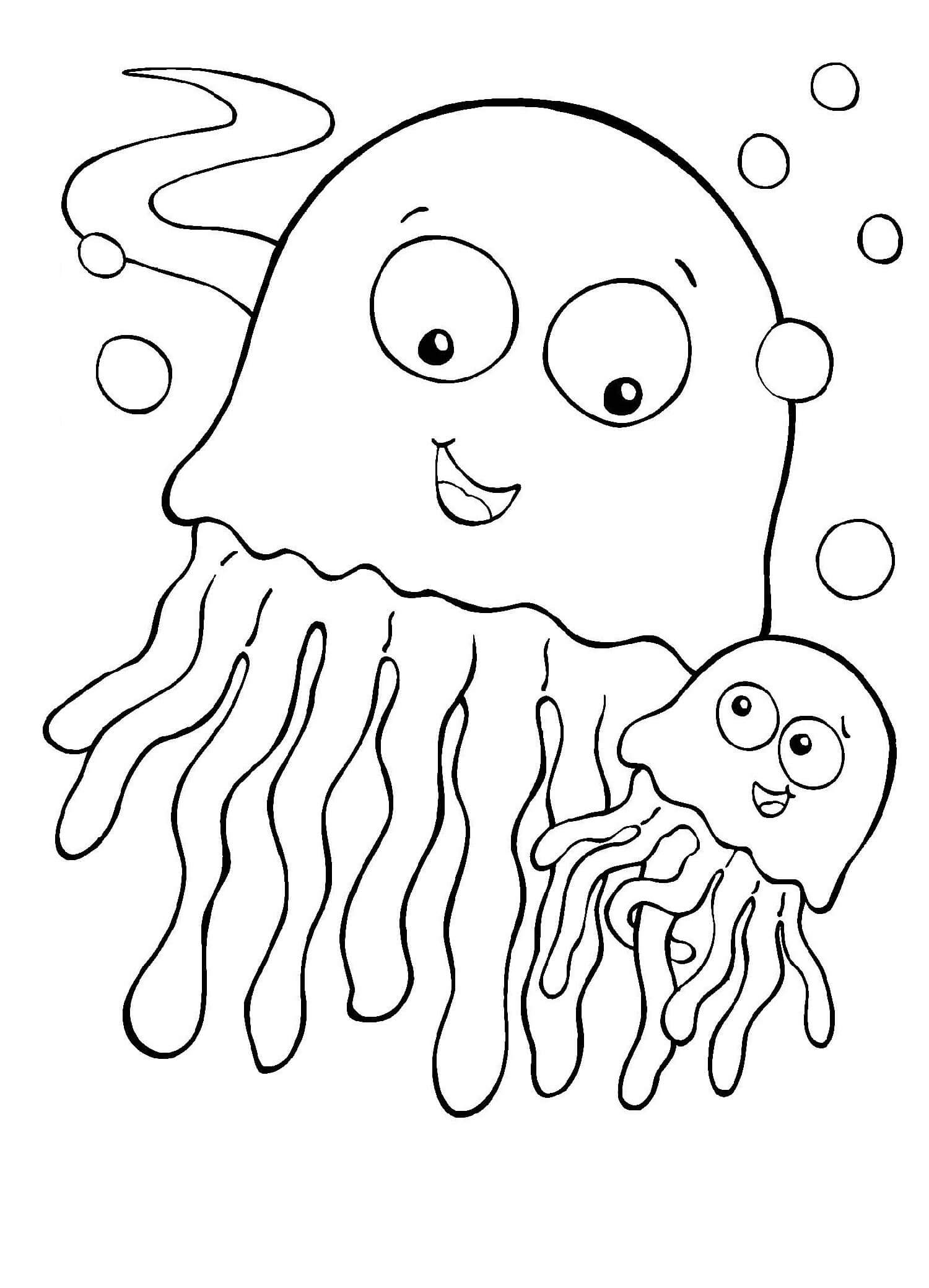 dibujo madre e hijo jellyfish para imprimir y colorear