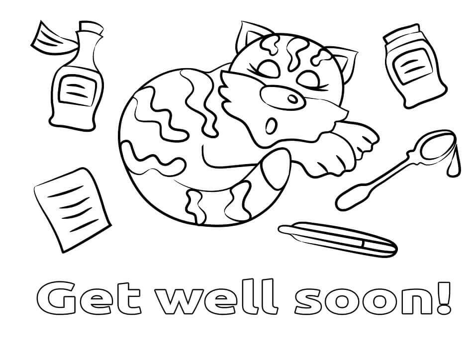 Dibujo de que Sé Recupere Pronto Gato Durmiendo para Colorear y Imprimir