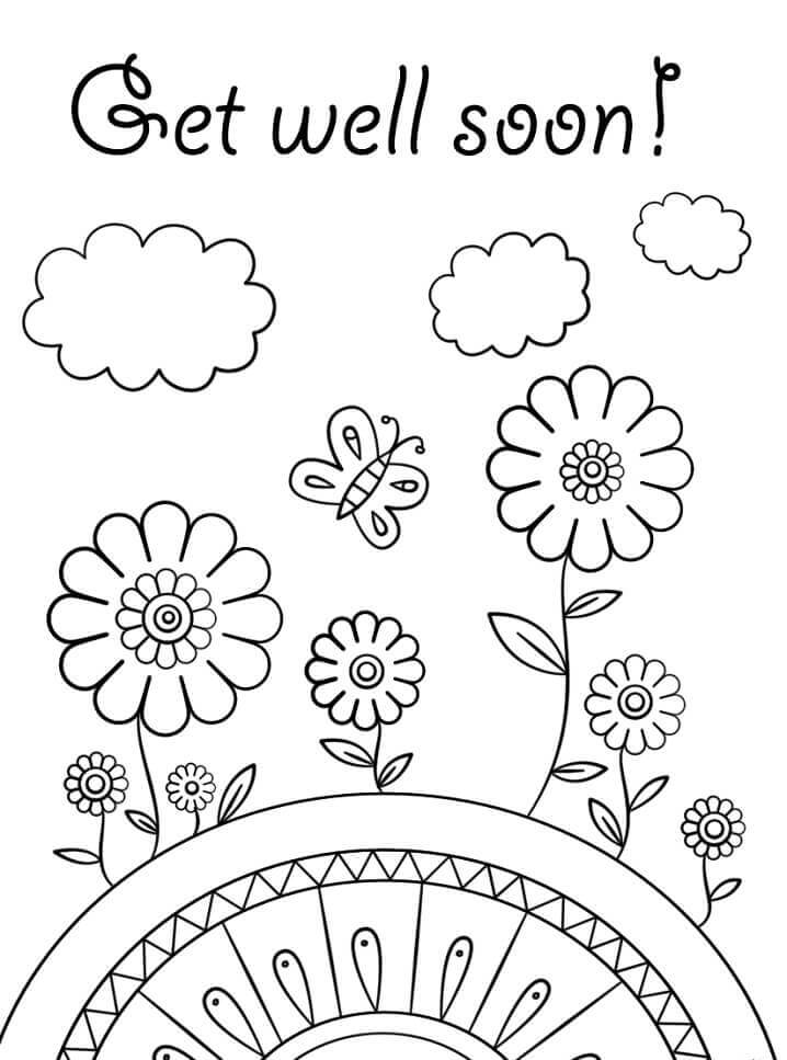 Dibujo de que Té Mejores Pronto Flor y Mariposa para Colorear y Imprimir