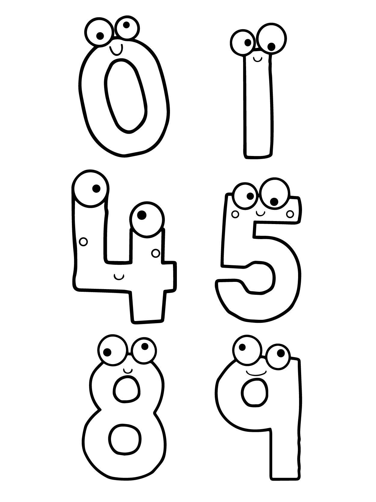 dibujo number lore 0 1 4 5 8 9 para colorear