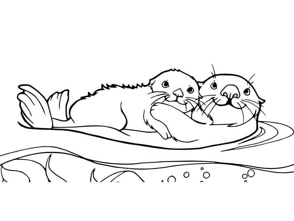 dibujo dos nutria abrazar para imprimir y colorear