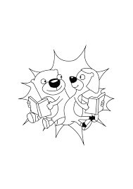 dibujo lectura de dos nutrias para imprimir y colorear