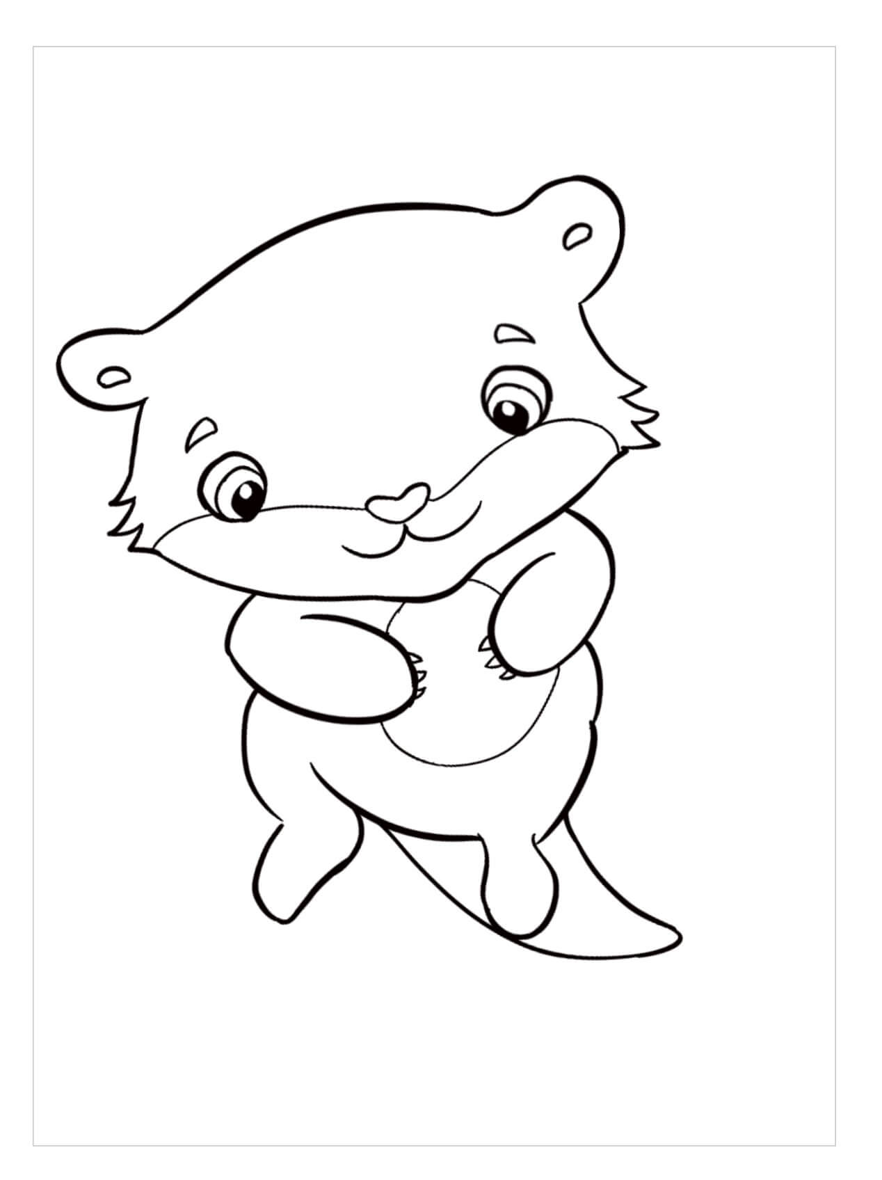 dibujo nutria de mar de dibujos animados lindo bebe para imprimir y colorear
