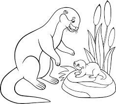 dibujo nutria madre y bebe para imprimir y colorear