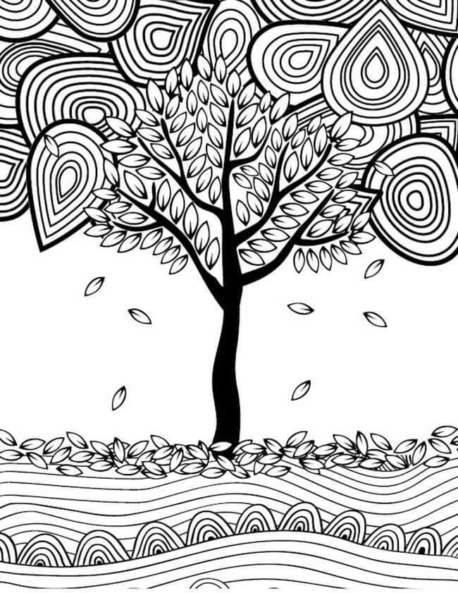 dibujos arbol el otono es para adultos para colorear