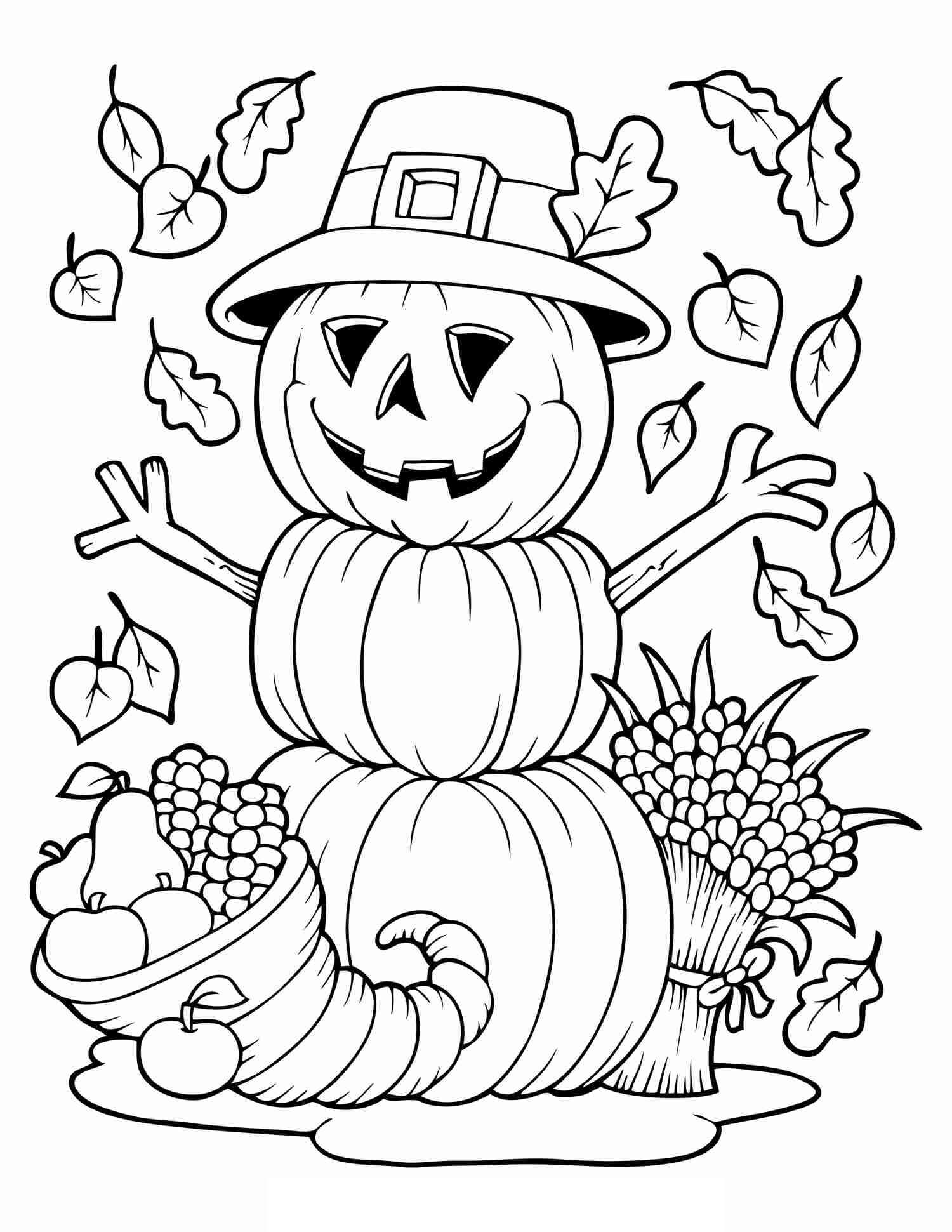 dibujos espantapajaros de calabaza en otono para colorear
