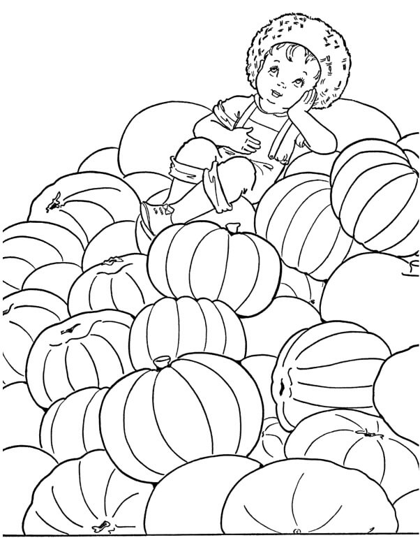 dibujos nino con calabazas para colorear