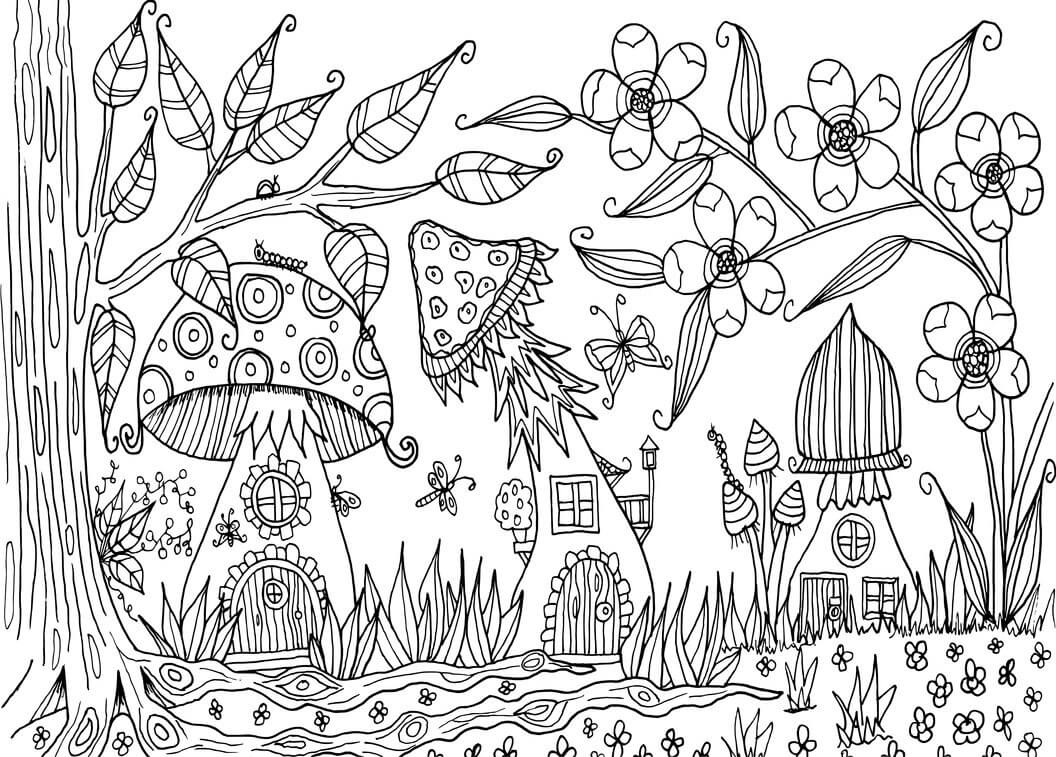 dibujos paisaje otono es para adultos para colorear