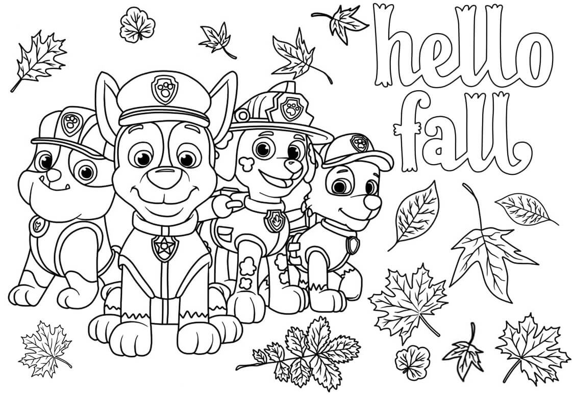 dibujos patrulla canina en otono para colorear