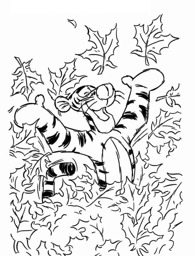 dibujos tigre feliz en otono para colorear