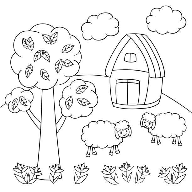 dibujo dos ovejas divertidas para imprimir y colorear