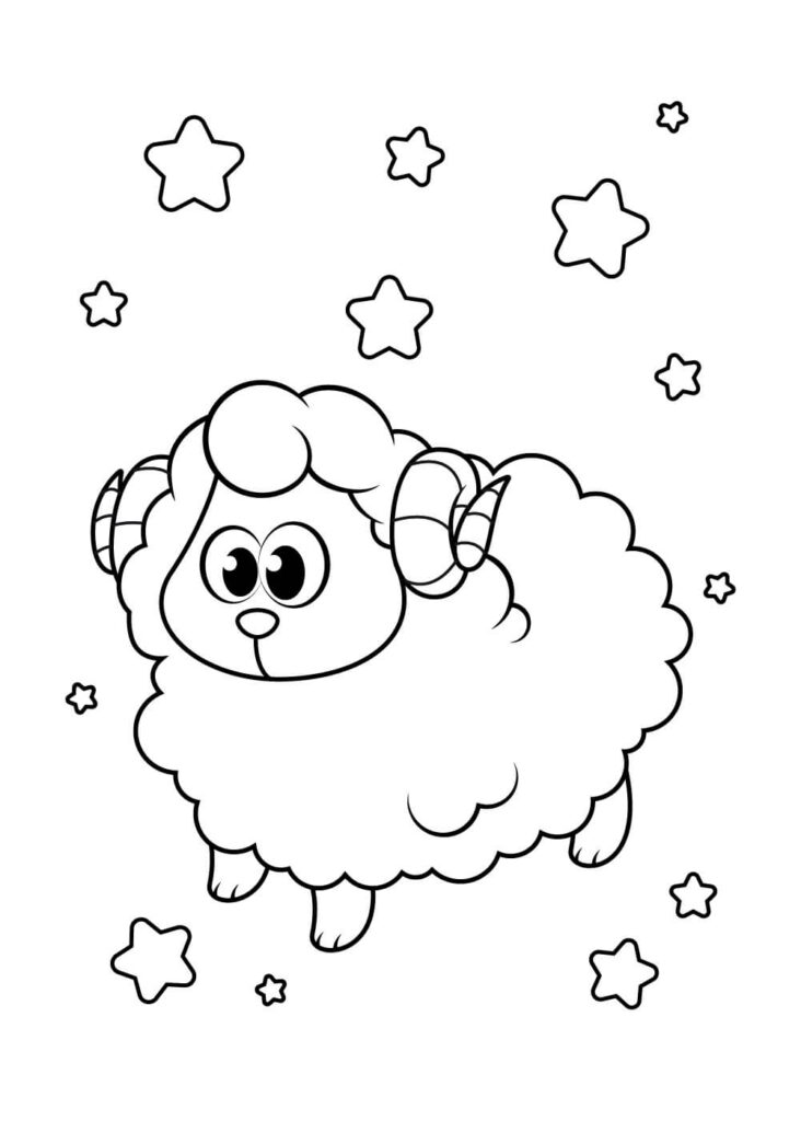 Dibujo Linda Oveja Con Estrellas Para Imprimir Y Colorear