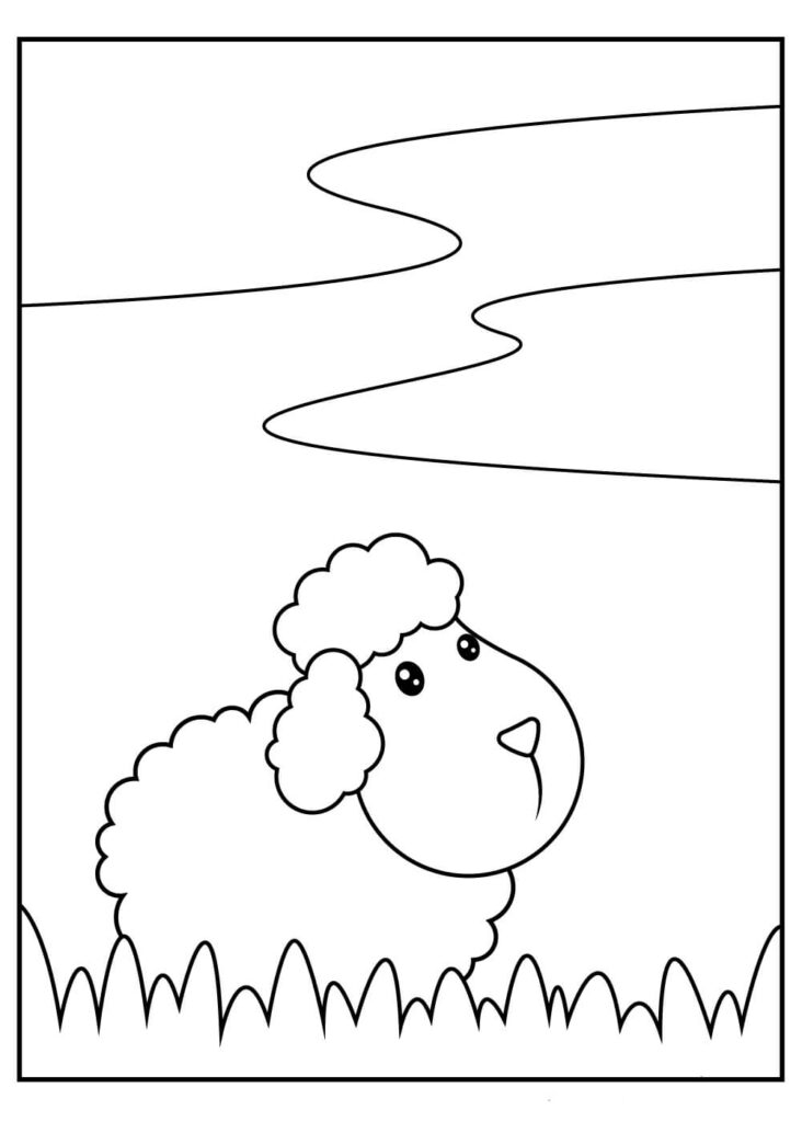 Dibujo Linda Oveja Con Hierba Para Imprimir Y Colorear