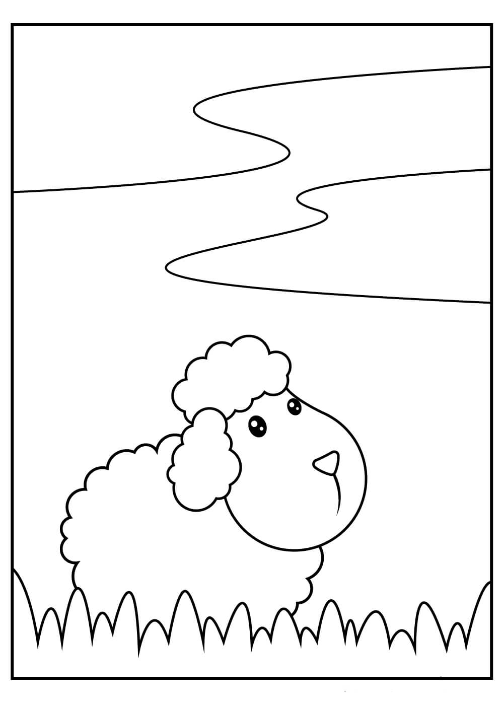 dibujo linda oveja con hierba para imprimir y colorear