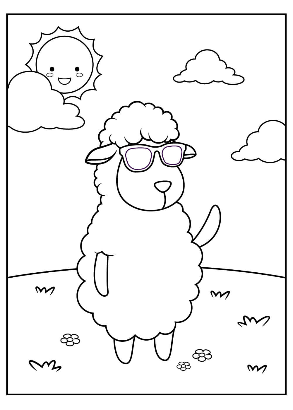 dibujo oveja fresca de pie para imprimir y colorear