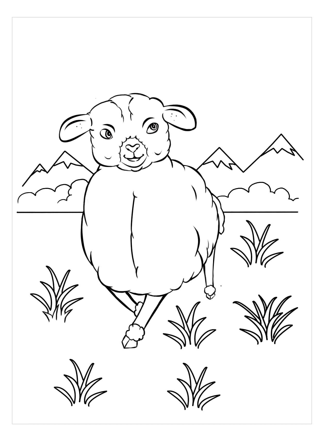 dibujo ovejas con arbol para imprimir y colorear